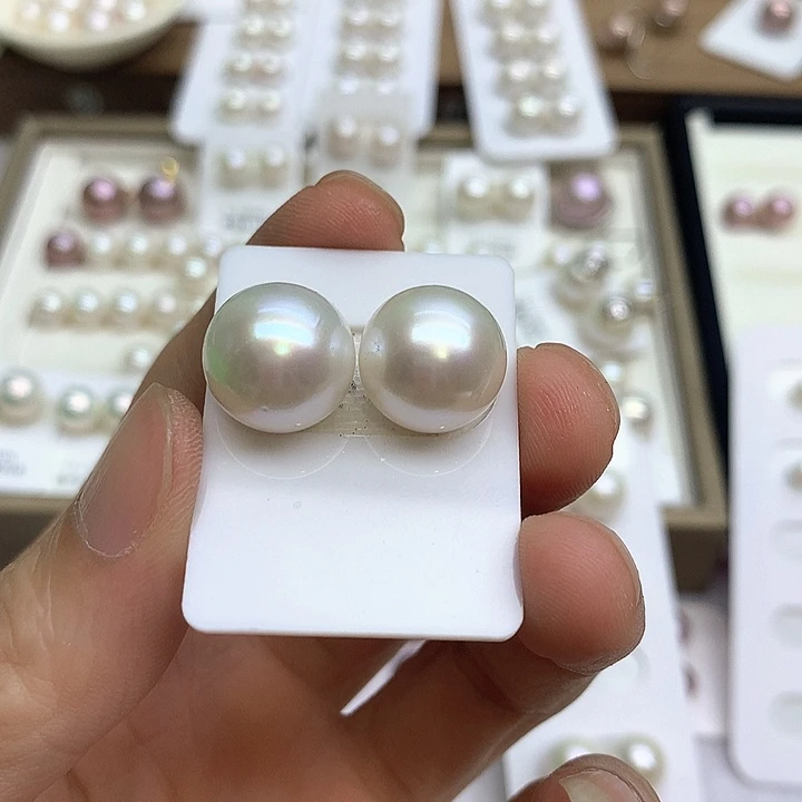 定制淡水珍珠耳饰银S925镶嵌