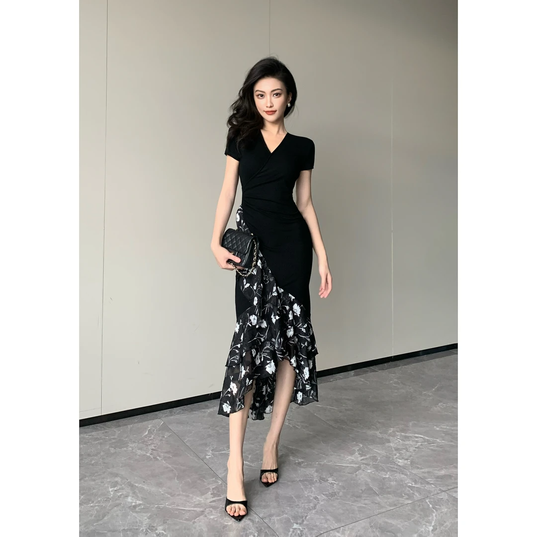 【清仓】JIJINQI气质高腰夏季黑色连衣裙新款性感连衣裙JC06LZPT154