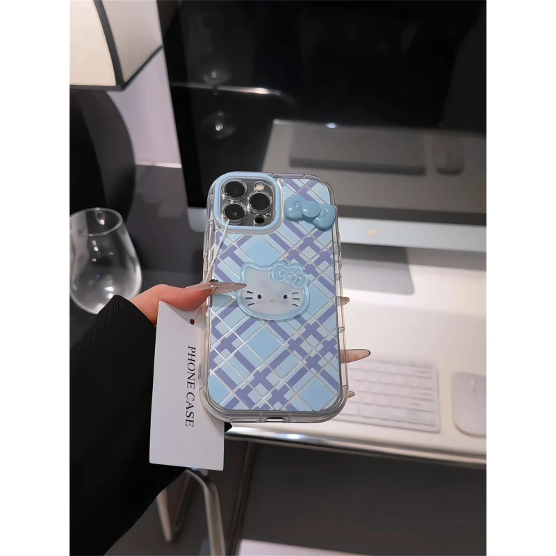 蓝调格纹适用苹果16promax手机壳15泡芙华为mate60简约oppo小米15