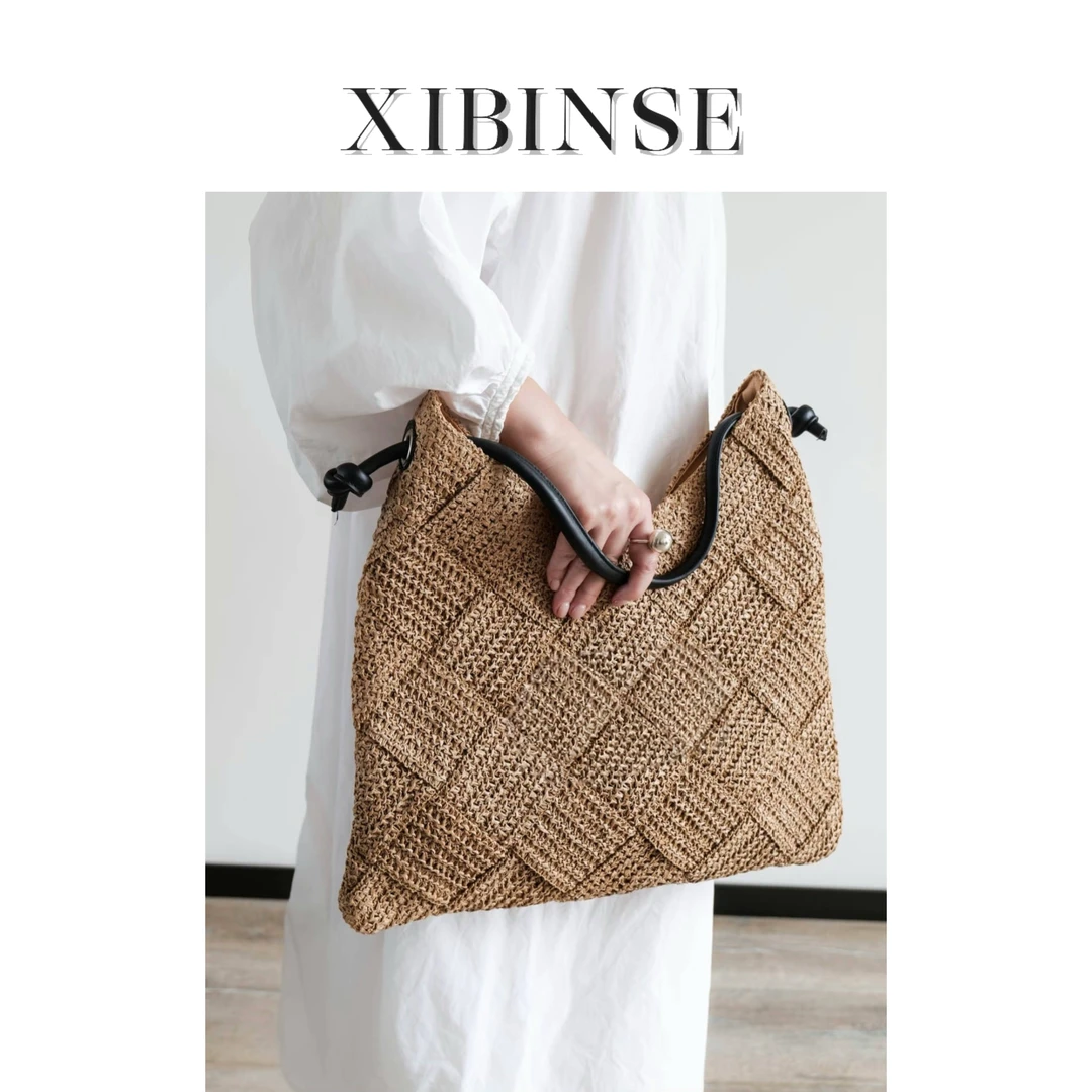 XIBINSE 慵懒风单肩手提草编包 海边度假沙滩包 D006 夏季文艺