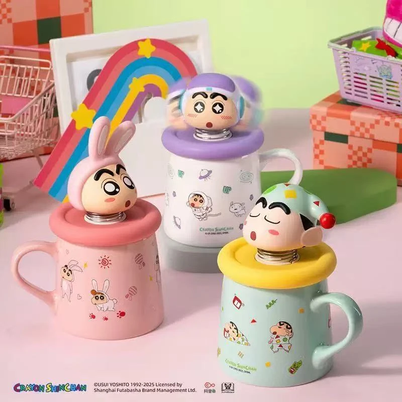 新款蜡笔小新ins高颜值卡通陶瓷杯马克杯带盖水杯