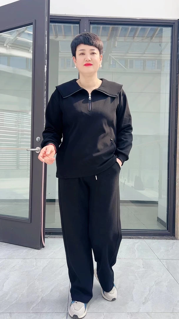 冯小姐时尚大码女装（休闲气质显瘦减龄简约宽松套装01#）