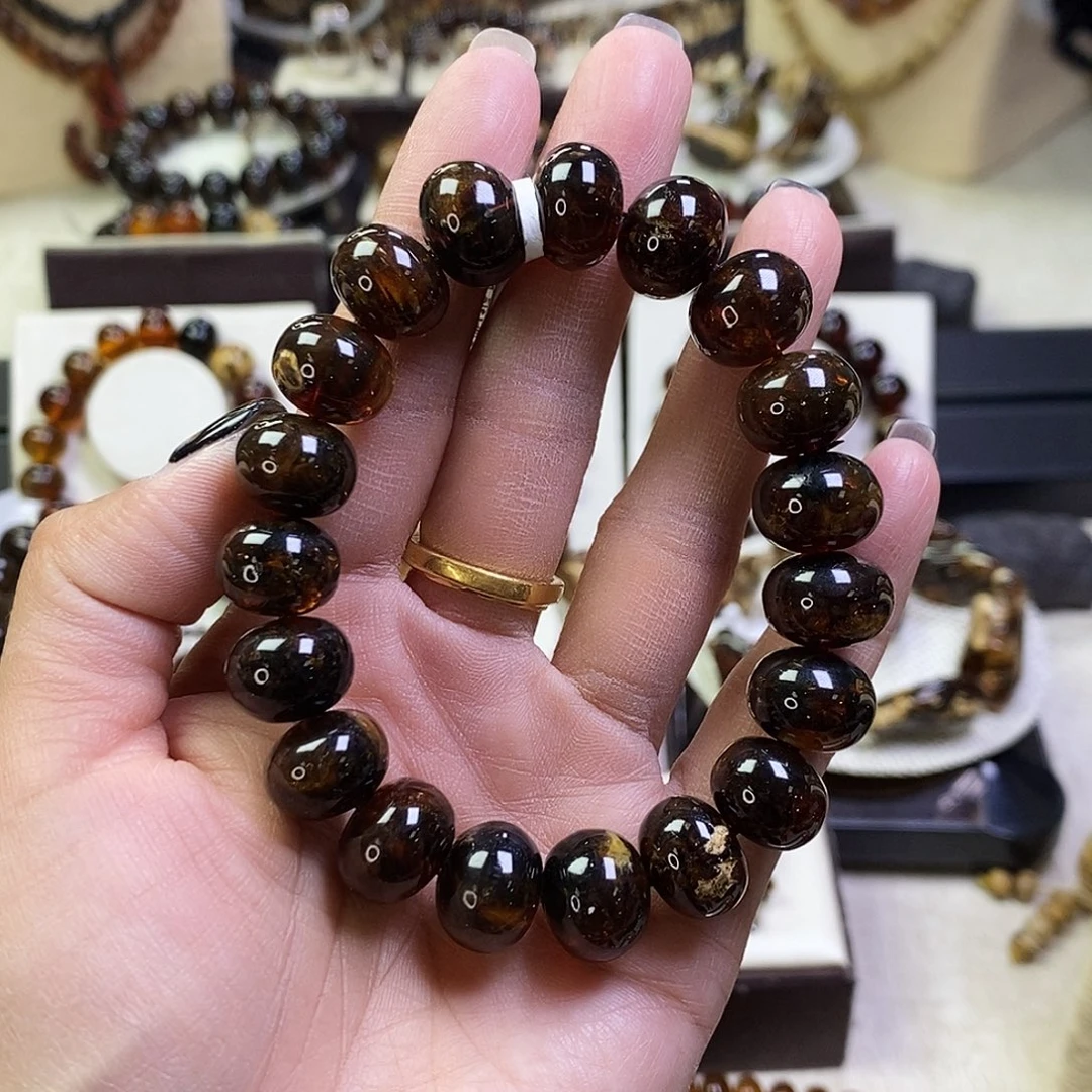 琥珀未镶嵌裸石黑花13mm