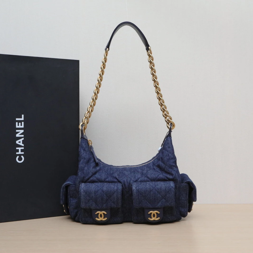 99新 Chanel/香奈儿 【念念】25C hobo 双口袋 腋下包 牛仔蓝