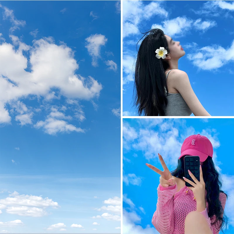 写真拍摄蓝天白云蓝色天空儿童摄影布室内影楼直播拍照油画背景纸