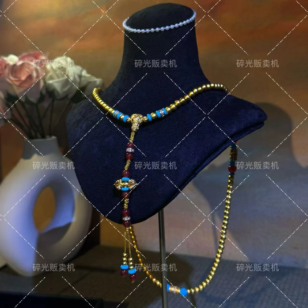 铜合金合成锆石项链 国风长款圈佛珠项链颈链复古招财轻奢项链