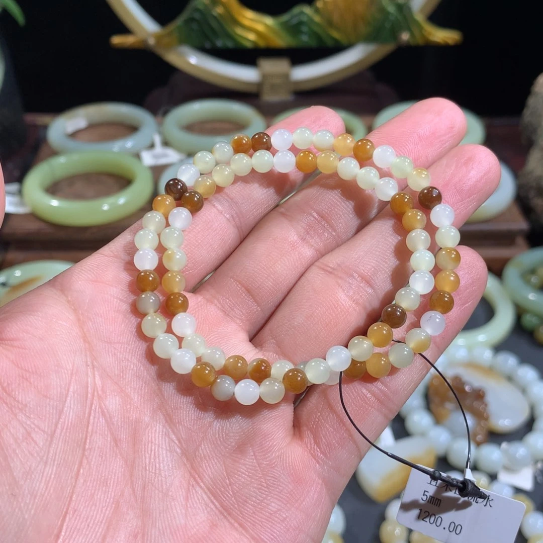 和田玉手链未镶嵌新疆且末阿尔金山山流水双圈手串