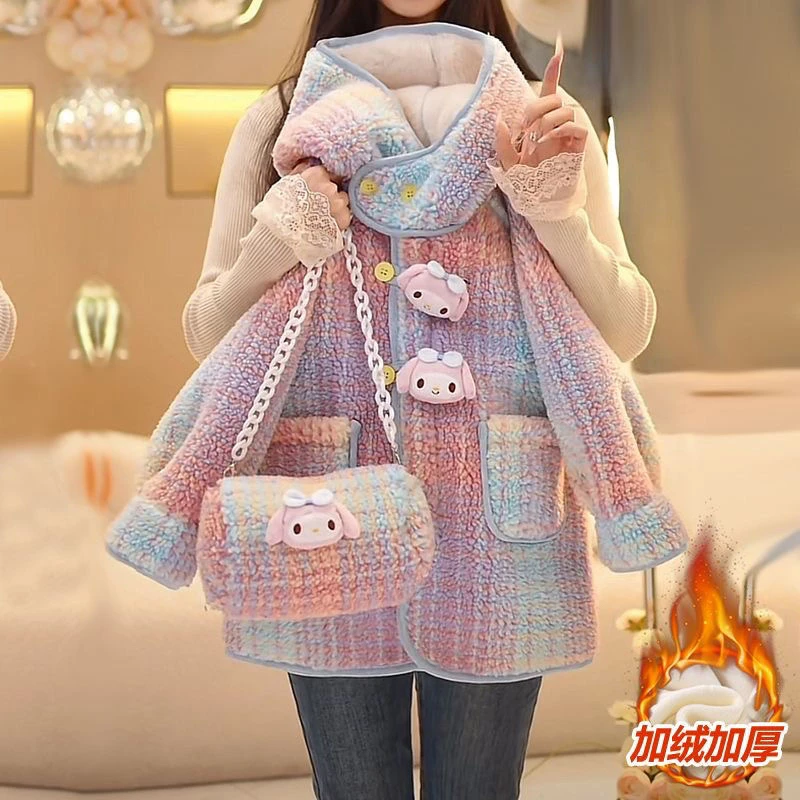 女童加绒外套秋冬款2025新款冬季儿童冬装大童小女孩加厚毛毛大衣