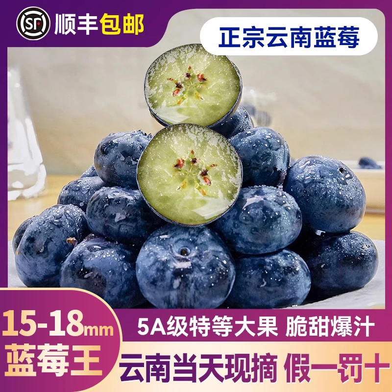 【顺丰送上门】云南蓝莓当季现摘高山花香新鲜水果整箱包邮斤 单果规格18-15mm江苏省