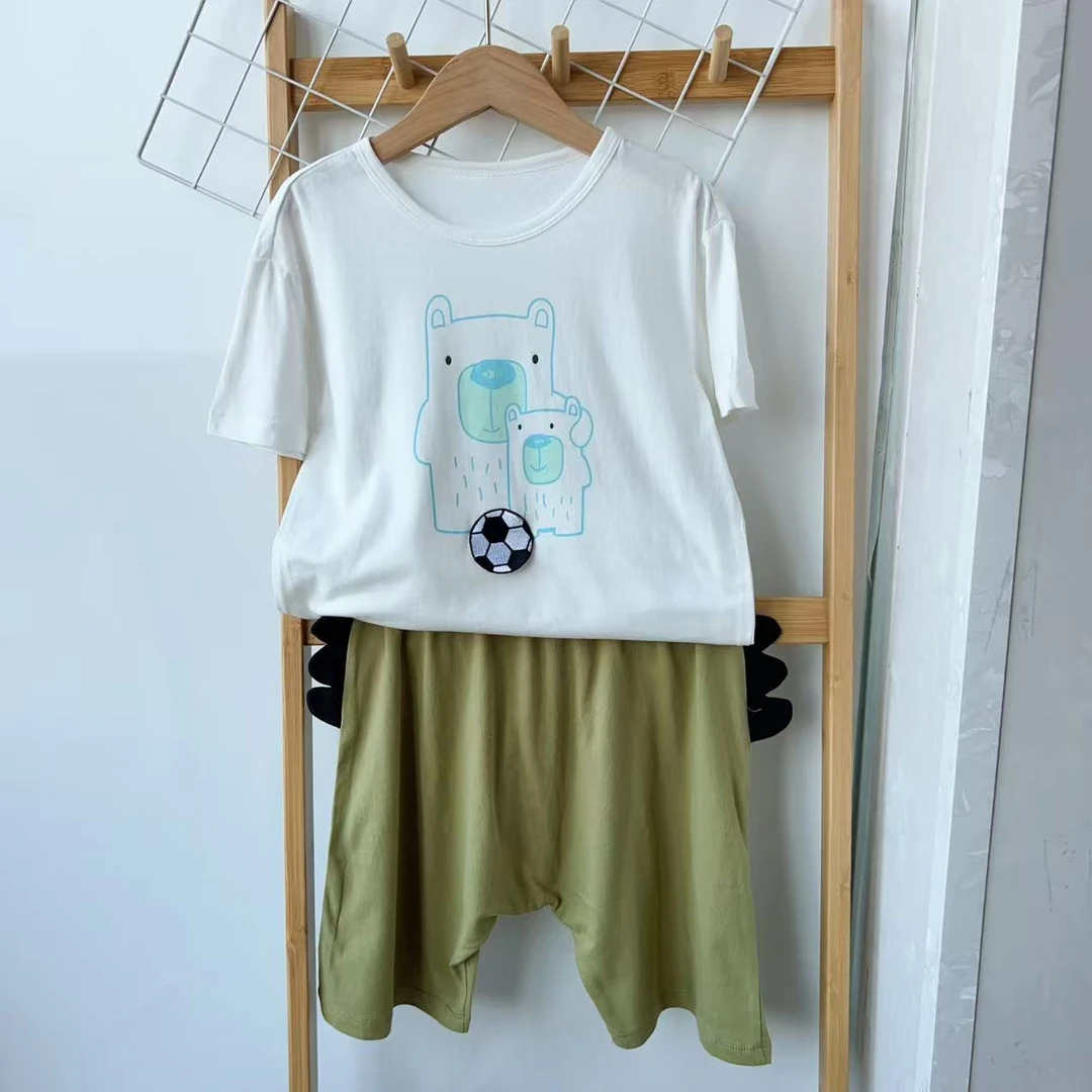 110-140码橙子家儿童套装男童夏季纯棉短袖短裤家居服套装