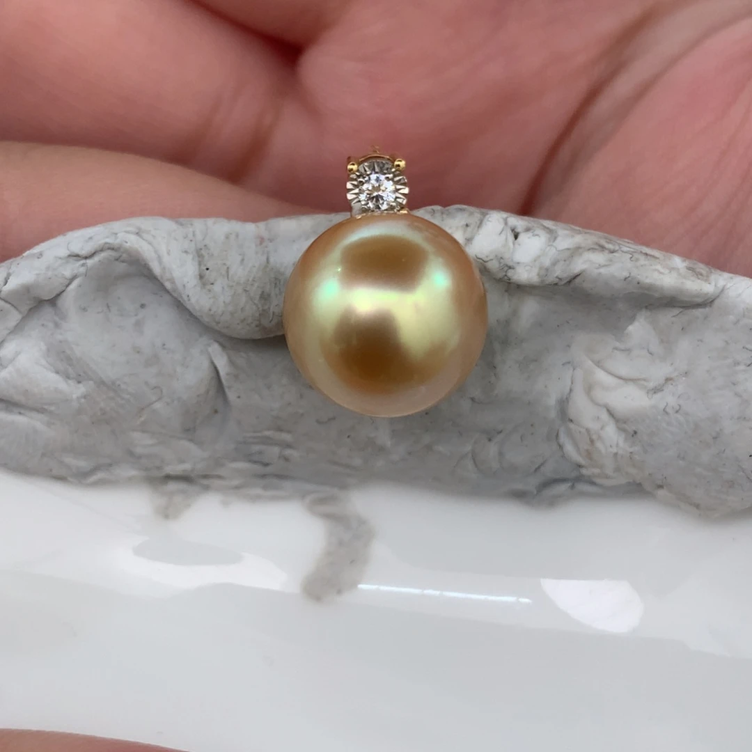 定制海水珍珠吊坠(不含链)18K金镶嵌金珠12-13