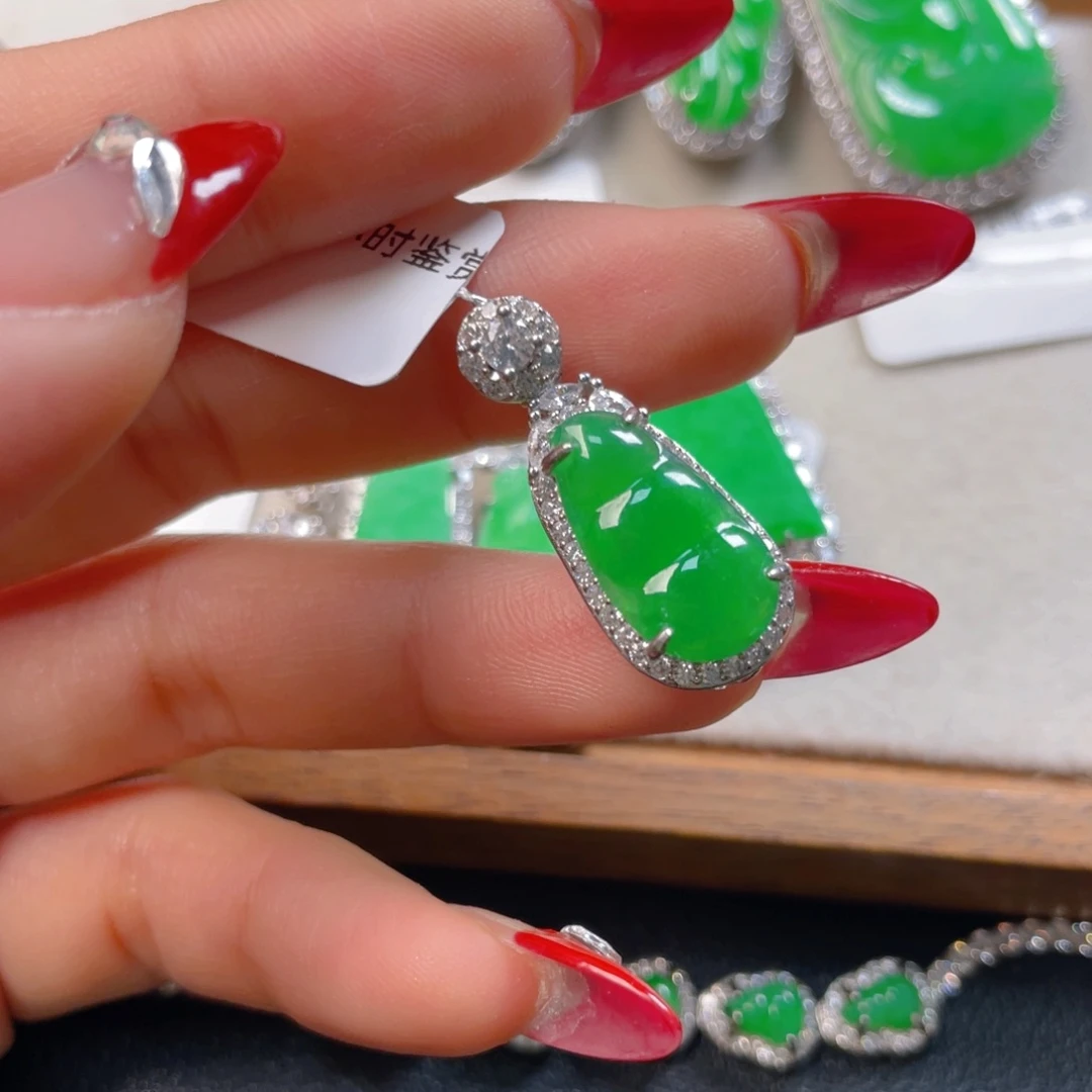 翡翠银S925镶嵌吊坠(不含链)翡翠