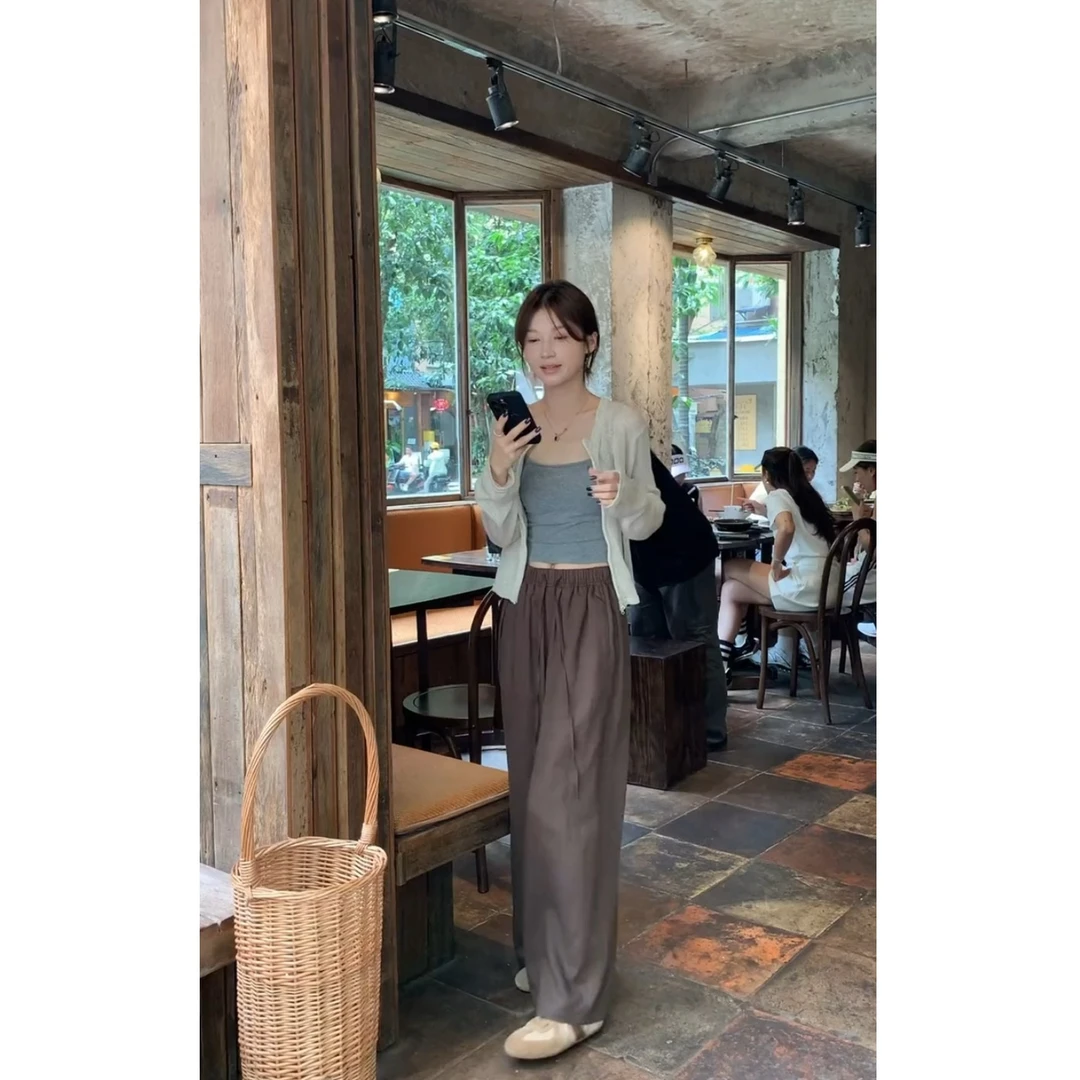 2025夏季新款韩系穿搭百搭吊带短款开衫高腰休闲裤显瘦三件套装女