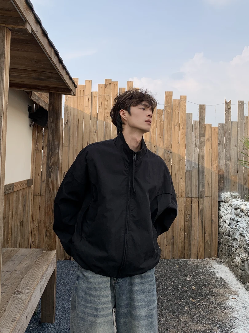 【叁秋】秋冬美式休闲痞帅ins弯刀袖阔型百搭设计夹克短板外套