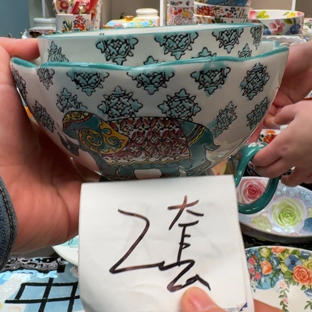 瓷片李*娇绿象5英寸饭碗2只➕6英寸面碗2只