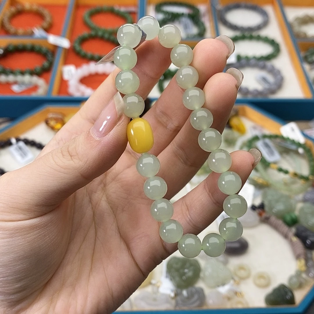 和田玉未镶嵌手链w45冰晴水8mm