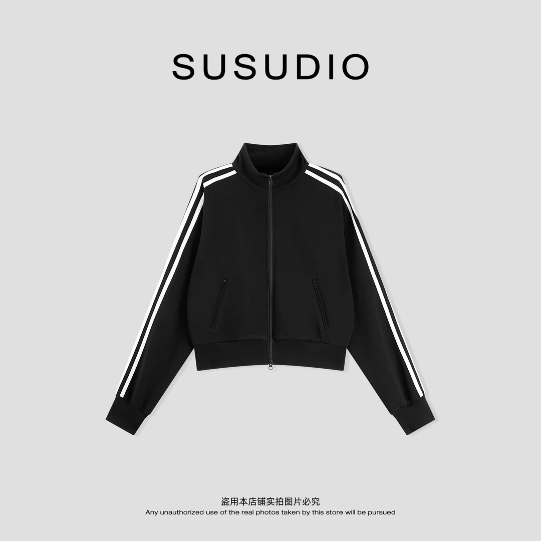 SUSUDIO 早秋立领三条杠设计小众修身运动拉链外套 C3017