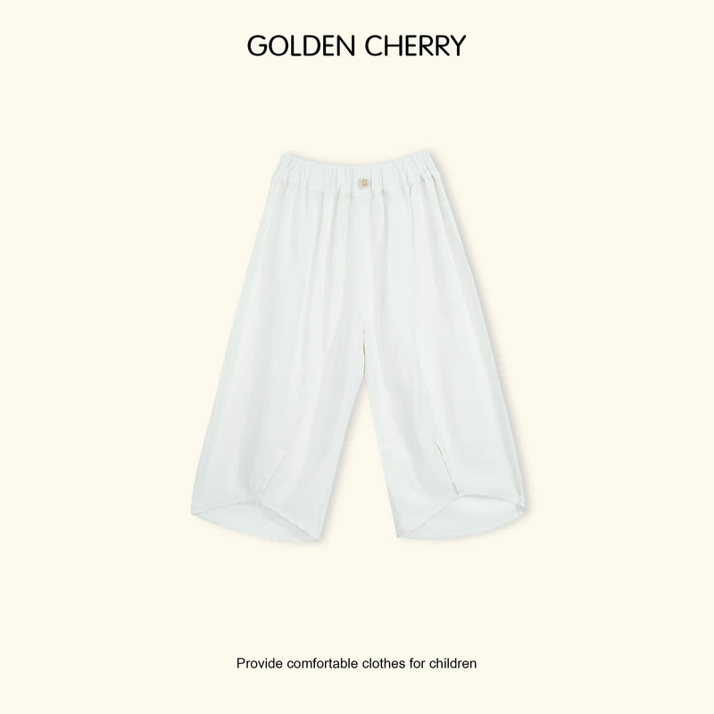 【金樱桃Goldencherry】小童白色一粒扣亚麻九分气球裤儿童服装