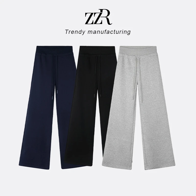ZZR高腰百搭抽绳休闲卫裤女春季新款宽松慵懒垂感直筒长裤