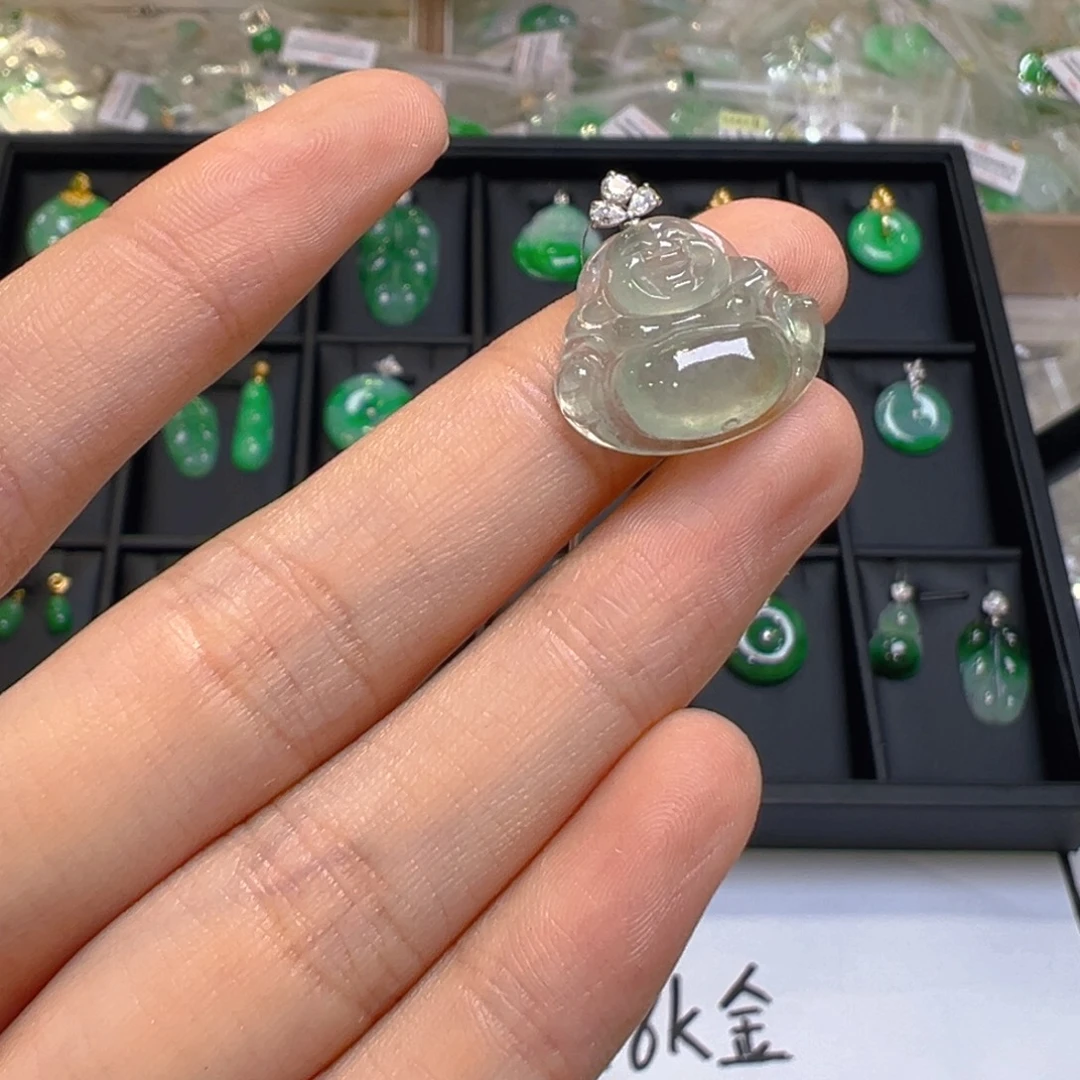 翡翠18K金镶嵌吊坠(不含链)