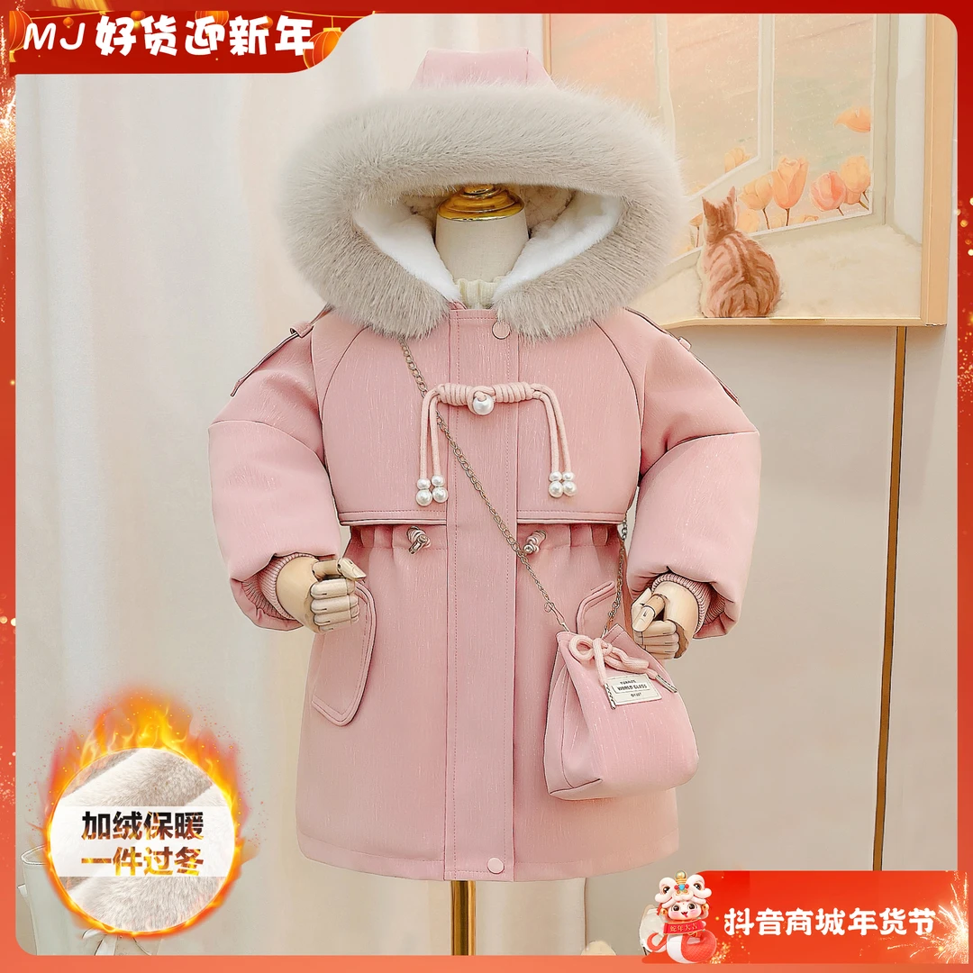 女童派克服2024冬季加绒加厚连帽收腰显瘦皮派克外套T3530007141