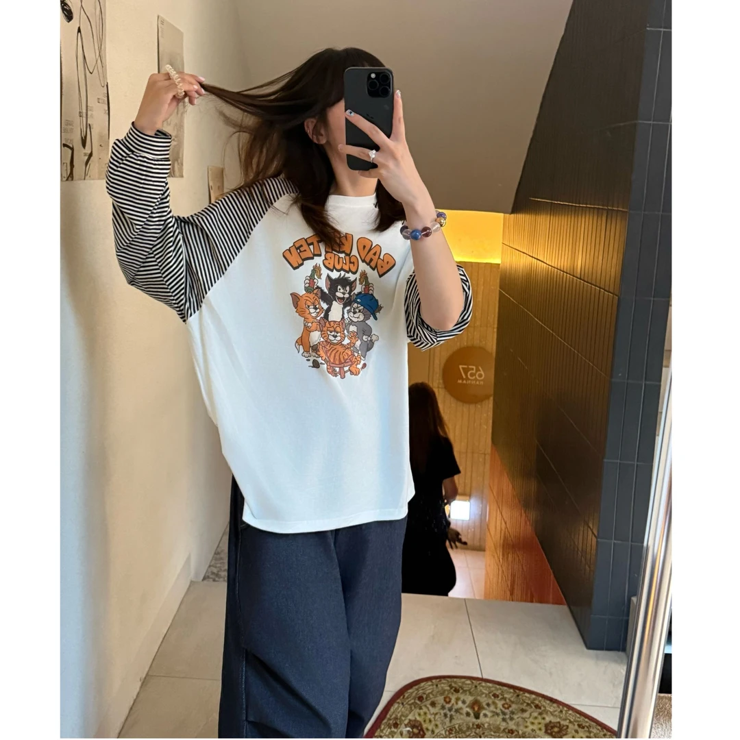 SEVENFUOO -【卡通条纹】插肩长袖