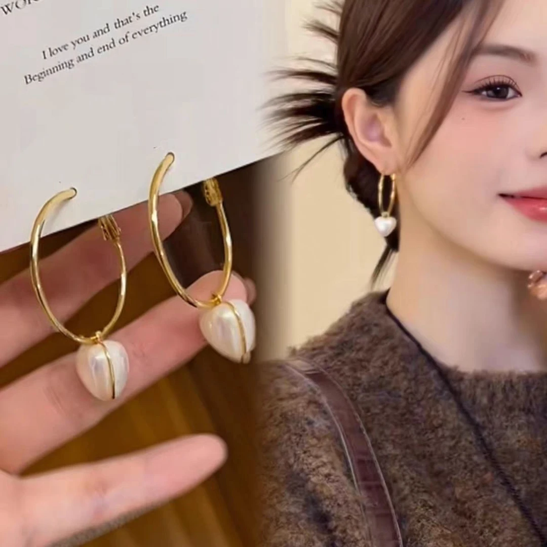 铜合金仿珍珠耳饰 2025年爱心耳环一款两戴网红款时尚气质百搭