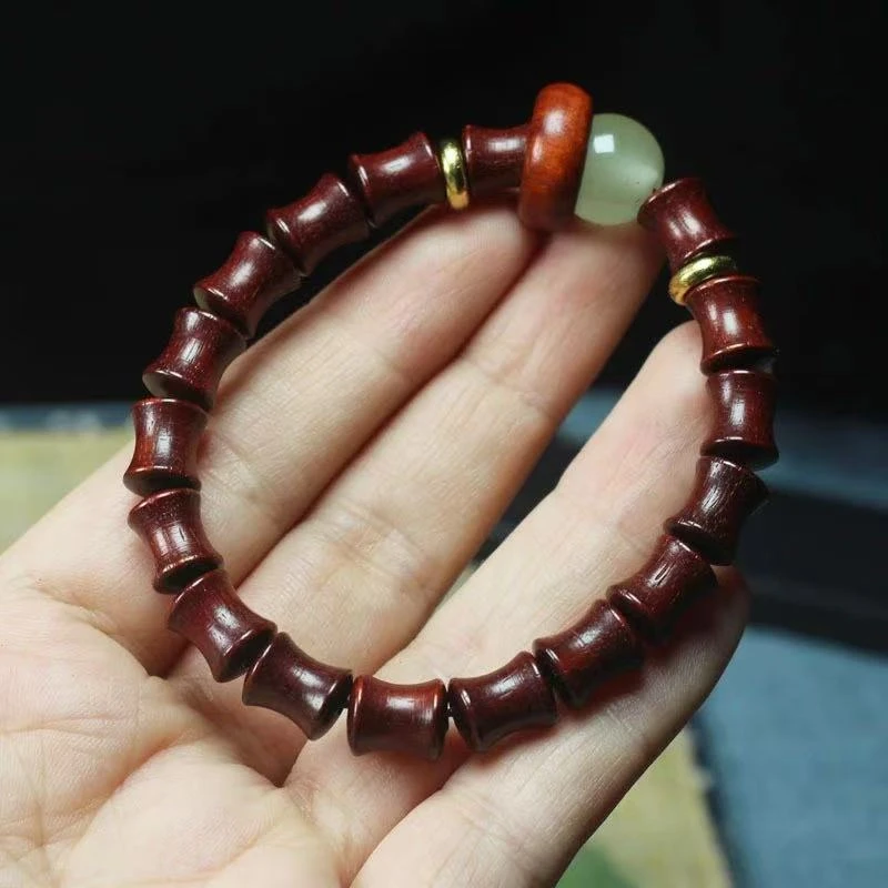 X3紫檀单圈竹节手串小叶手工木作文玩成品