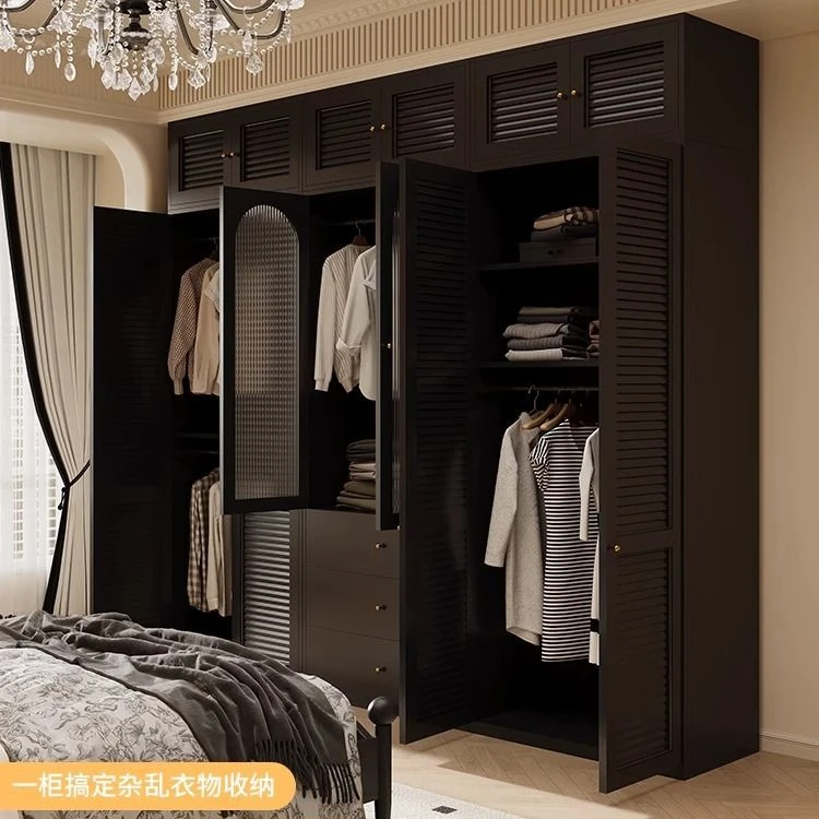 钢制衣柜卧室对开门收纳柜美式复古风组合衣橱出租房无甲醛储物柜