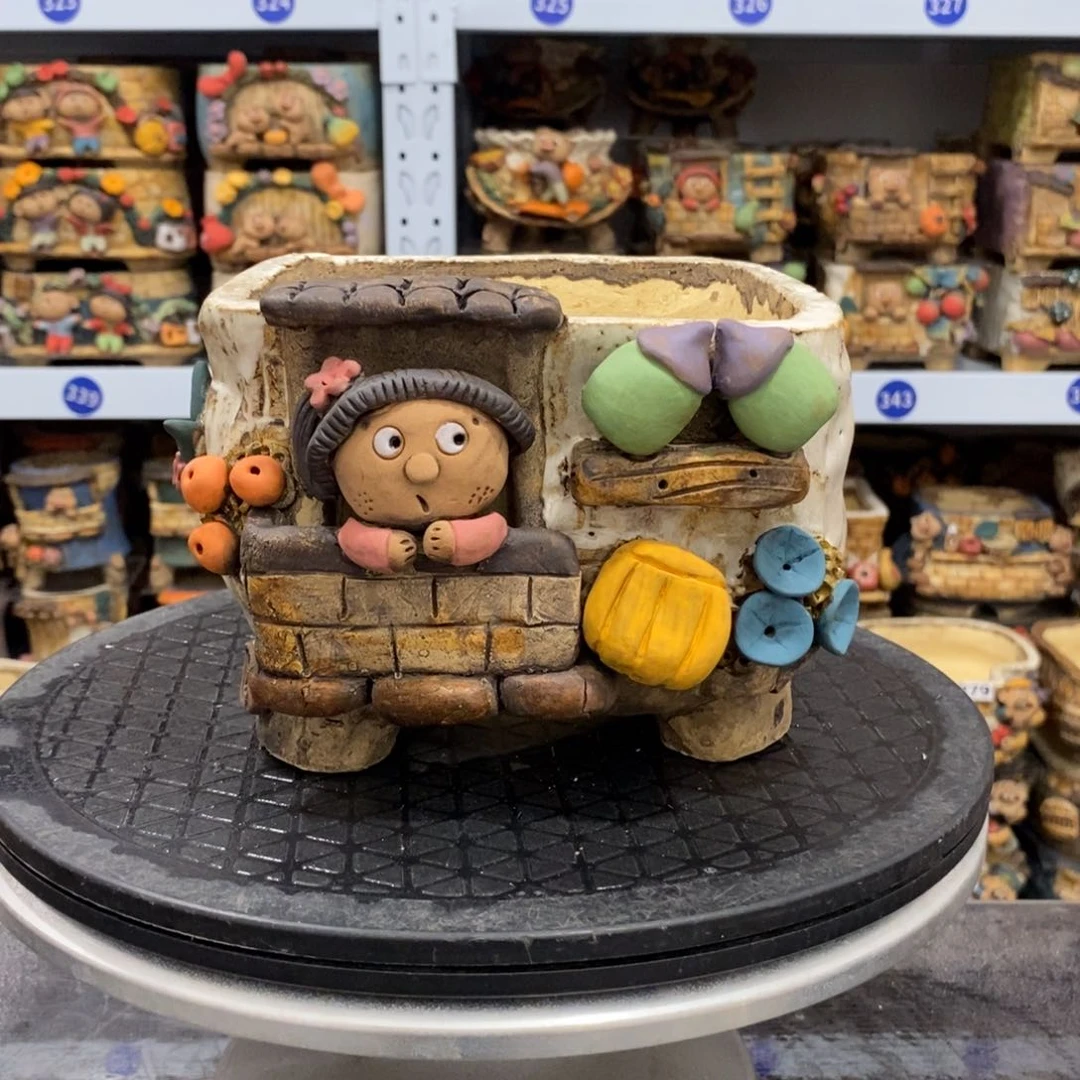 红陶嘻哈粗陶手捏花盆