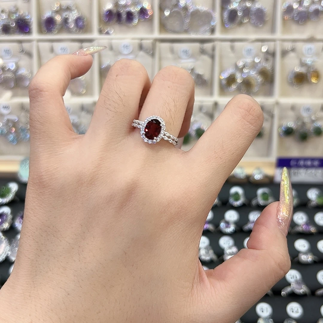 戒指石榴石银S925镶嵌