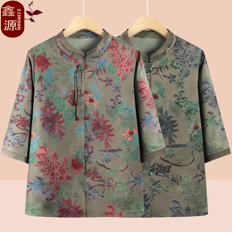 新款高贵福态薄款宽松型外套中老年女装外套舒适加厚春秋女装衬衫