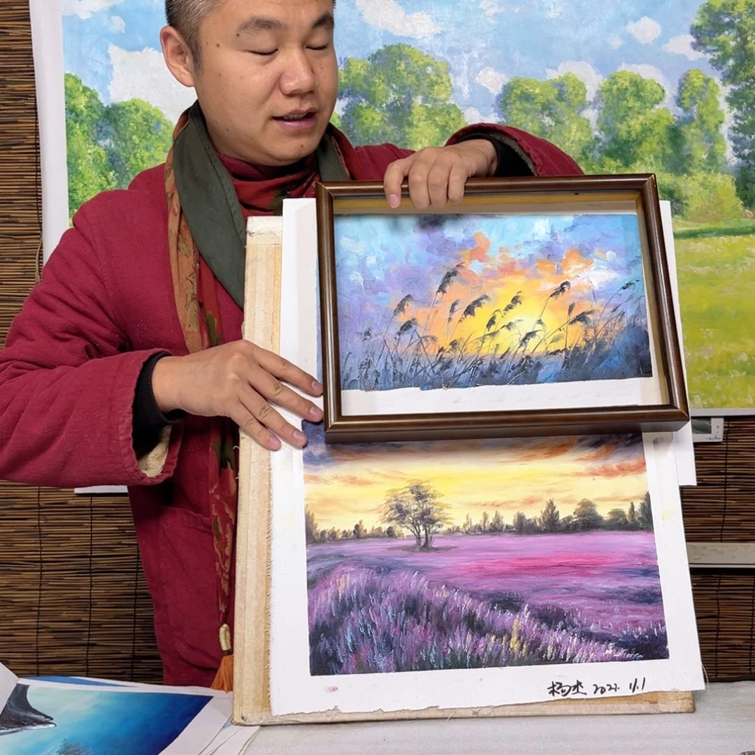 油画程*行路人小院绘画作品竞拍