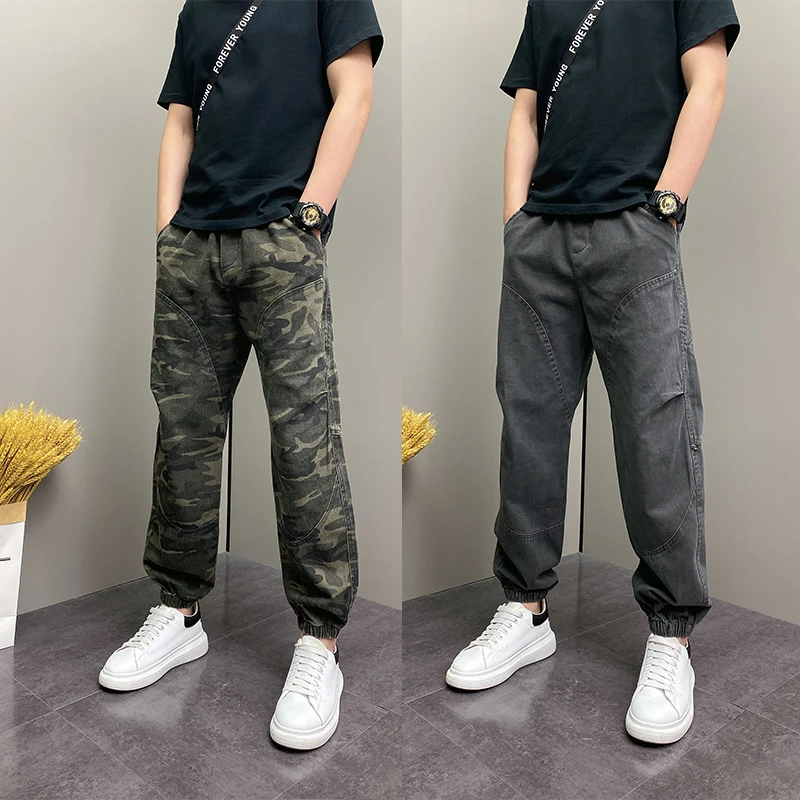 日系潮牌拼接设计感迷彩休闲裤男2025秋季新款宽松痞帅束脚哈伦裤