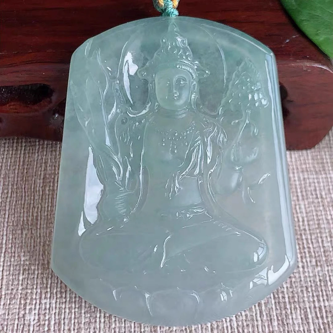 独特山水观音雕刻平安扣翡翠