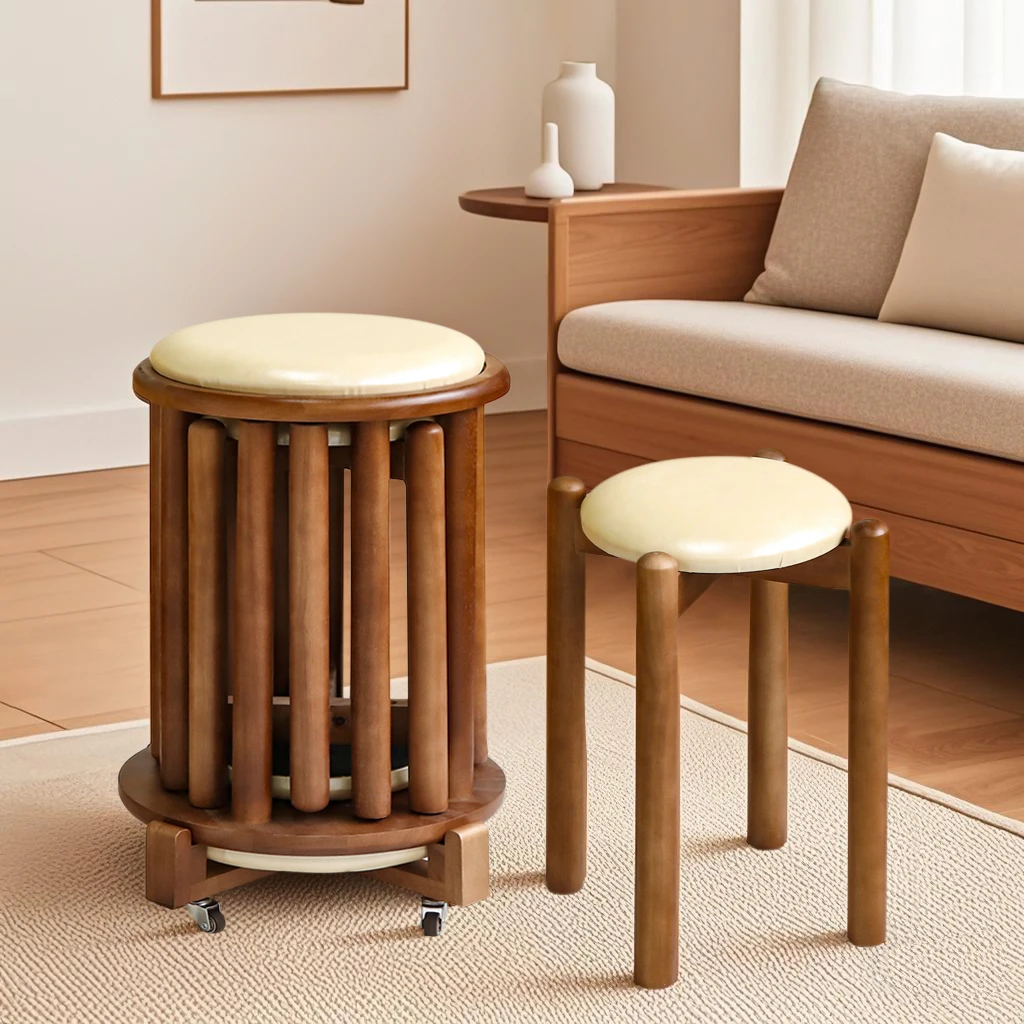 实木凳子可叠放堆叠凳备用凳轻奢高级感客厅家用叠叠乐餐桌凳圆凳