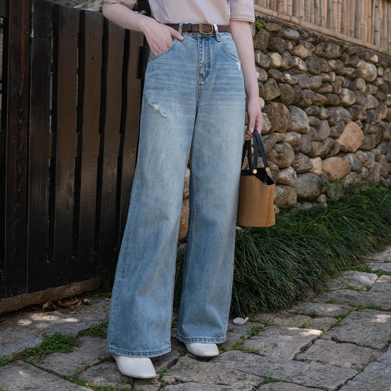 原创设计夏新品全棉重工洗水做旧复古牛仔直筒裤 且徐行 三
