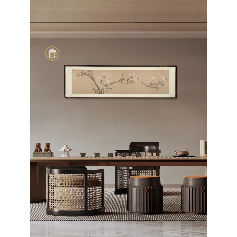 云见 实木框画《白玉兰》客厅沙发背景墙茶室画，装饰画。宽162高47
