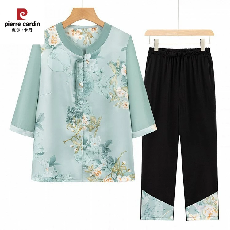 皮尔卡丹中老年人女妈妈夏装衣服老太太国风套装奶奶衬衫老年人薄