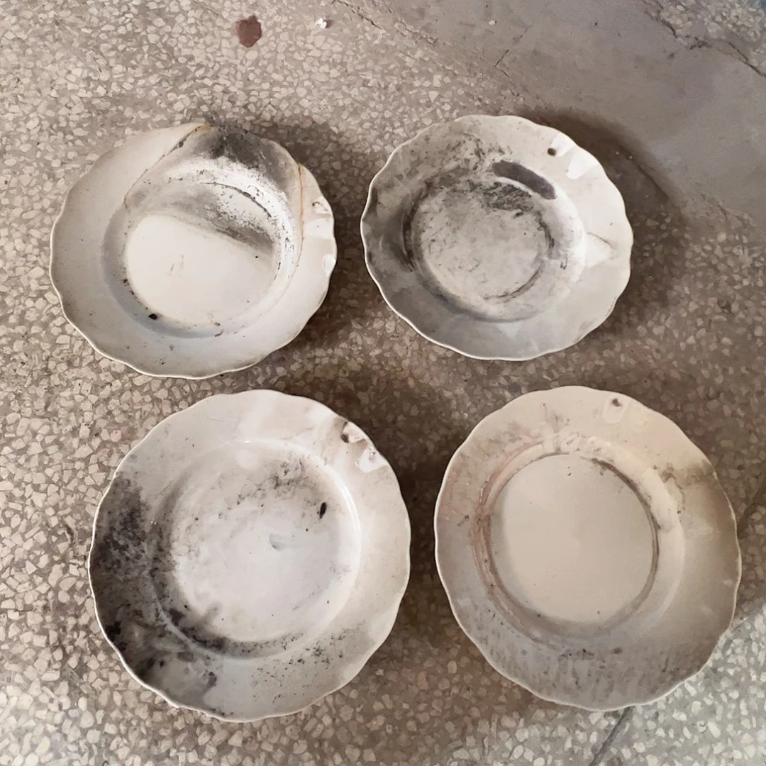 瓷景德镇高温陶瓷老白胎8寸太阳花菜盘4个