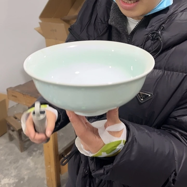 瓷片青瓷7英寸面碗四个微瑕包邮