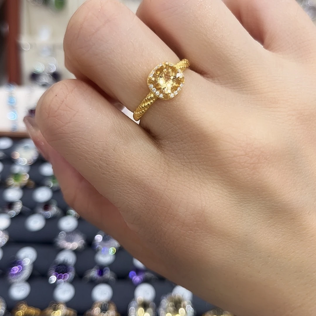 戒指黄晶银S925镶嵌