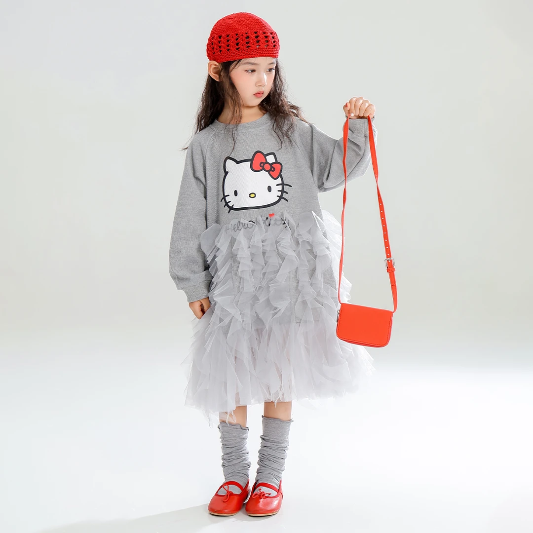 女童秋季连衣裙2025新款甜美风网纱拼接中大童装连衣裙