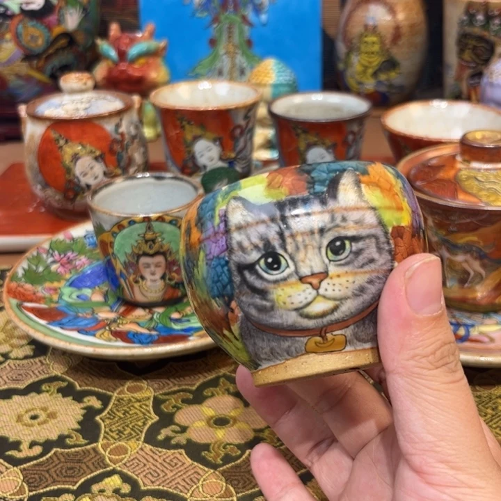 手工手绘猫猫茶杯