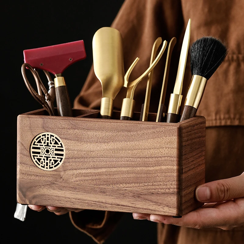 胡桃木现代茶道六君子套装茶剪茶具配件茶桌泡茶工具家用茶道用具