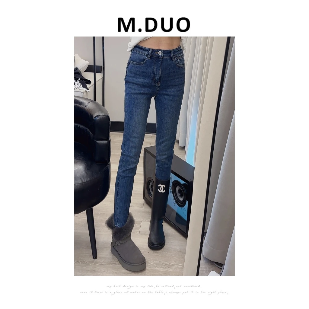 M.DUO （深圳货）冬季内里加绒时尚百搭修身显瘦保暖牛仔小脚裤3393