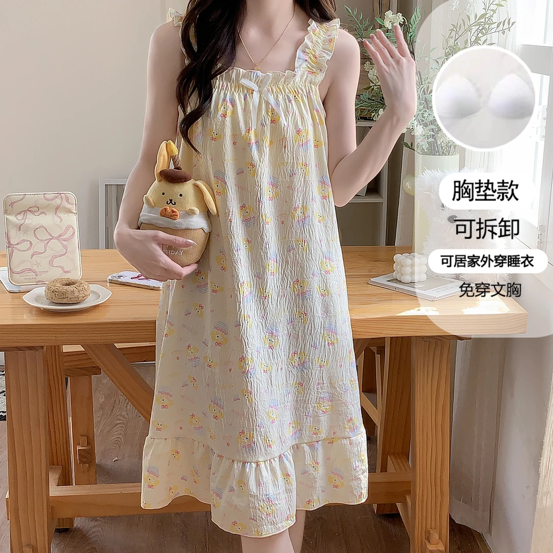 睡裙夏季女带胸垫吊带宽松卡通背心裙网红睡裙女新款家居服106