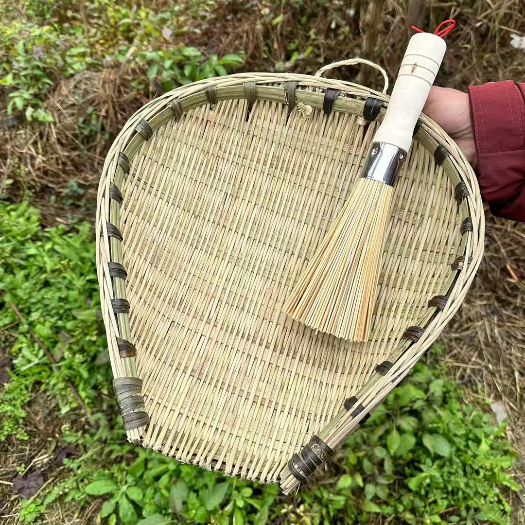 33厘米手工青皮竹编桃形筲箕竹篮子沥米晾晒菜干