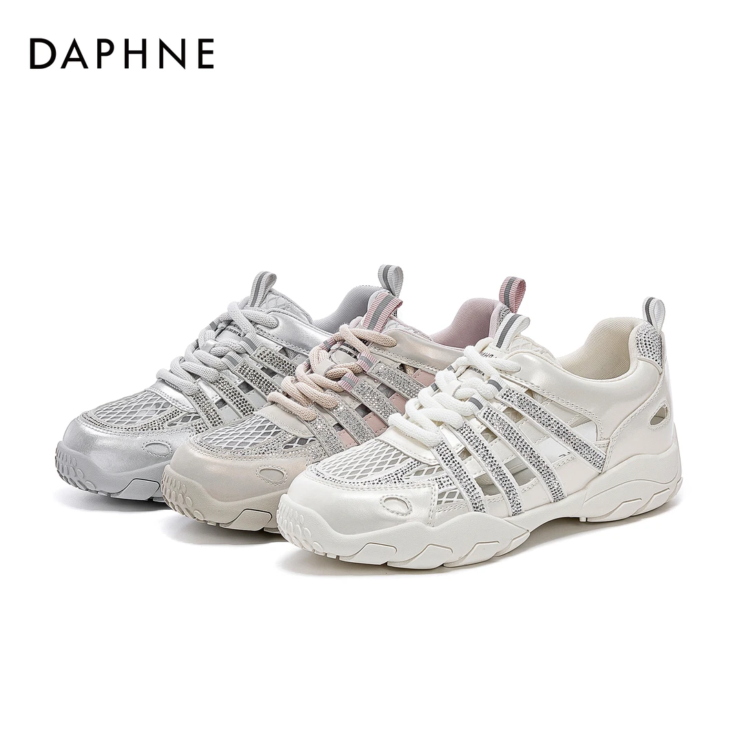 达芙妮2025夏季新款德训鞋镂空水钻舒适透气时尚百搭休闲鞋阿甘鞋