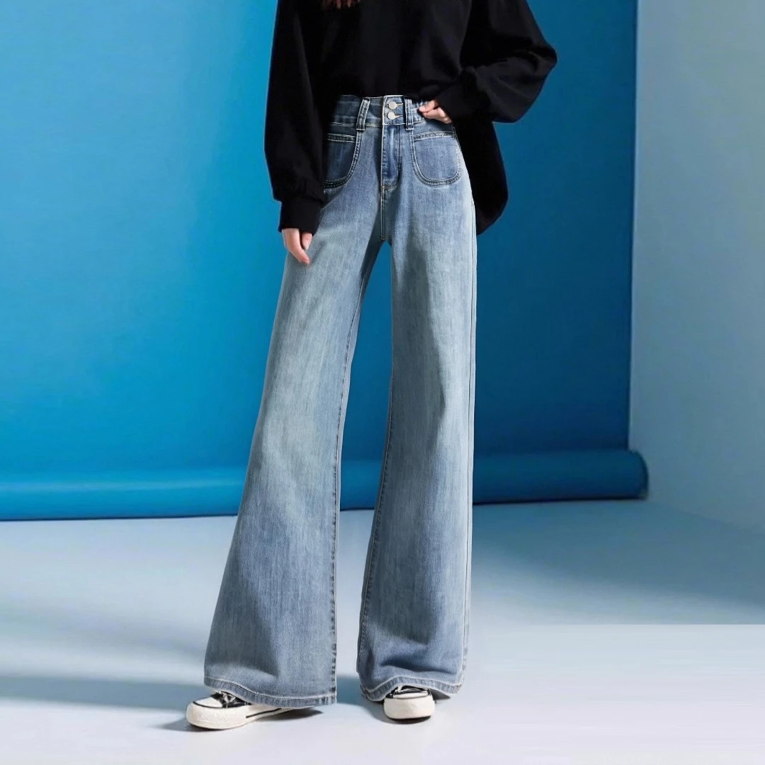 2025阔腿牛仔裤子弹力显瘦阔腿裤高腰韩版直筒宽松垂感牛仔长裤女